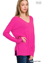 Load image into Gallery viewer, Seam Front Tunic V-Neck Sweater with HI-Low Hem, Plus