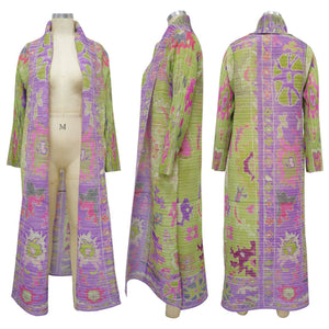 Victory, Open Front Vintage African Print Pleated Long Cardigan Jacket