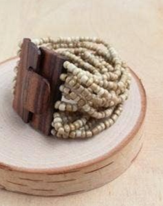 Stretch Beaded Big Wood Buckle Bracelet