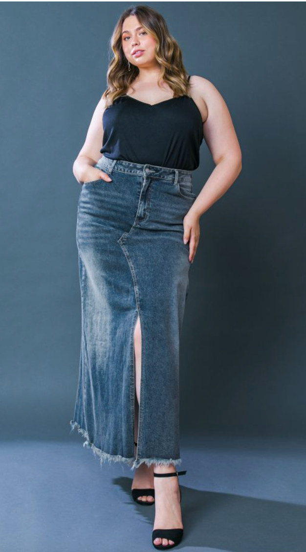 Plus size sales long denim skirt