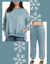 Load image into Gallery viewer, Acid Wash Fleece Hi-low Hem Pullover with Drawstring Pants Set, Plus