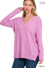 Load image into Gallery viewer, Seam Front Tunic V-Neck Sweater with HI-Low Hem, Plus