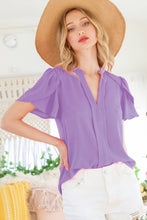 Load image into Gallery viewer, Vicki, V-neck Tulip Sleeves Woven Crepe Blouse