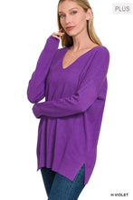 Load image into Gallery viewer, Seam Front Tunic V-Neck Sweater with HI-Low Hem, Plus