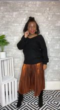 Load image into Gallery viewer, Bronze Metallic Pleated Midi Skirt