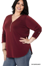 Load image into Gallery viewer, Rosita,  3/4 Sleeve Front Zip Knit Tunic Top - Small -3X