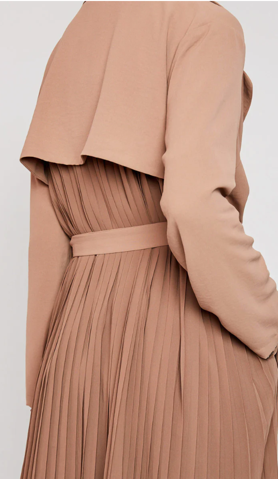 Willow, Trench Coat with Back Sheer Pleats Midi Jacket w
