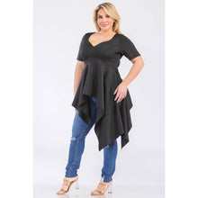 Load image into Gallery viewer, Short Sleeve Stretch V-neck Asymmetrical Hem Tunic, Plus