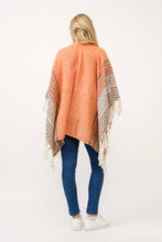 Load image into Gallery viewer, Ana Striped Tassel Wrap Poncho Ruana: Melon