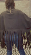 Load image into Gallery viewer, Fringe Faux Suede Zip Back Funnel Neck Poncho