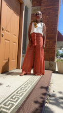 Load image into Gallery viewer, Crinkle Tie Front Smocked Waist  Wide Leg Pants