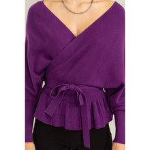 Load image into Gallery viewer, Royal, Long Sleeve Wrap Peplum Sweater with Belt