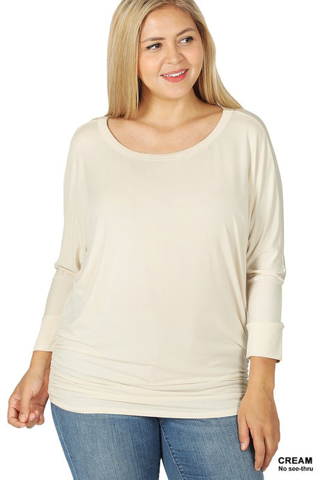 Kelsa, 3/4 Sleeve Rayon Scoop Neck Dolman Top - Plus