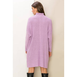 Lavender, Mock Neck Long Sleeve Tunic Sweater with Front Slit