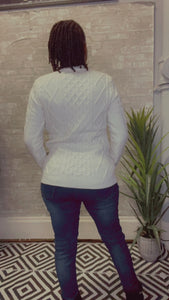 Cable Knitted Long Sleeve Sweater w/ Cut Out Chest Detail
