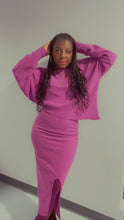 Load image into Gallery viewer, Asymmetric Hem Top &amp; Rib Knit Skirt 2 Piece Set