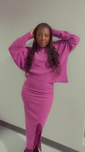 Asymmetric Hem Top & Rib Knit Skirt 2 Piece Set