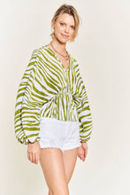 Load image into Gallery viewer, Olive, V-Neck Dolman Sleeve Pleated Peplum Blouse