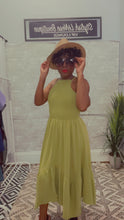 Load image into Gallery viewer, Carolina, Sleeveless Smocked Front Asymmetrical Hem Midi Dress