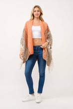 Load image into Gallery viewer, Ana Striped Tassel Wrap Poncho Ruana: Melon