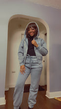 Load image into Gallery viewer, Acid Wash Fleece Cropped Zip-up Hoodie and Sweat Pant Set