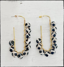 Load image into Gallery viewer, Wire Wrapped Open Hoop Glass Bead Dangle Earring Black Agate