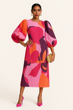 Load image into Gallery viewer, Colorful Puff Sleeve Pleated Maxi Dress