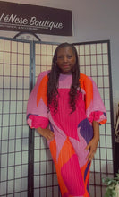Load image into Gallery viewer, Colorful Puff Sleeve Pleated Maxi Dress