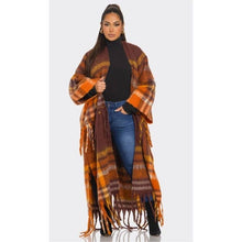 Load image into Gallery viewer, Blanket Plaid Cardigan Sweater with Fringe