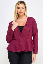 Load image into Gallery viewer, Suede Peplum Blazer - Plus