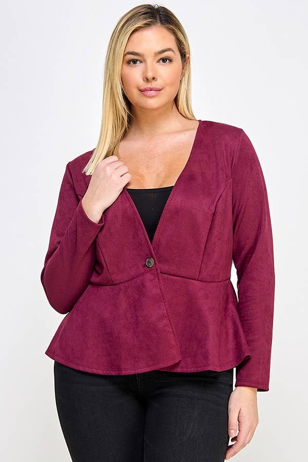 Suede Peplum Blazer - Plus