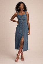 Load image into Gallery viewer, Zip Front Sweet Heart Neck Denim Dress