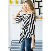 Load image into Gallery viewer, Striped Front Tie Peplum Blouse