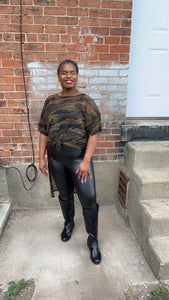 Camo Mesh Hi-Low Tunic Sheer Plus Size Top