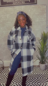 Long Sleeve Plaid Button Front Jacket Dress w/ Pockets Small - 3X