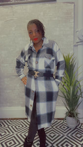 Long Sleeve Plaid Button Front Jacket Dress w/ Pockets Small - 3X