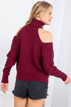 Load image into Gallery viewer, Turtle Neck Cold Shoulder Rib Sweater