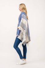 Load image into Gallery viewer, Ana Striped Tassel Wrap Poncho Ruana: Melon