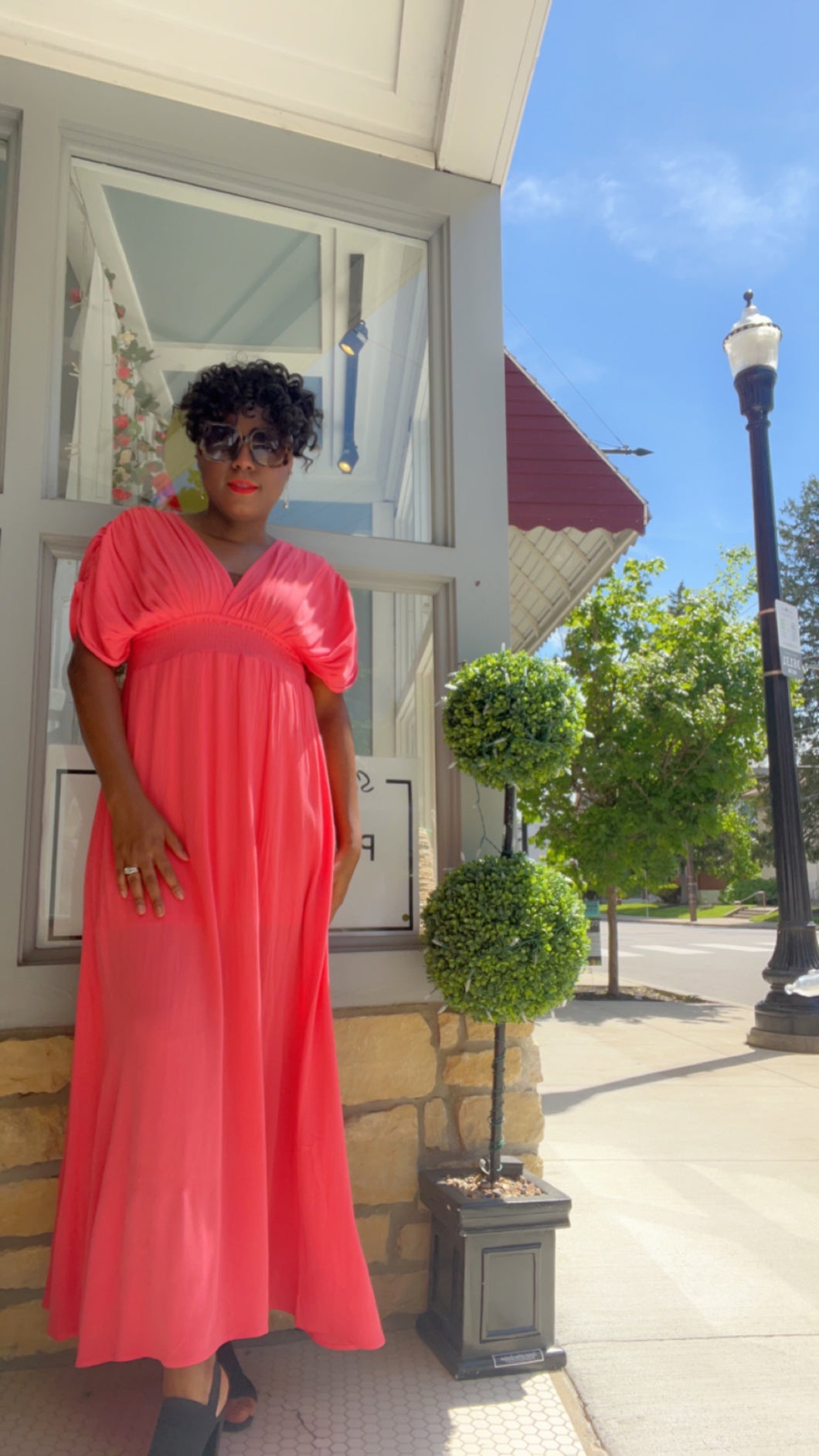 Crinkle Textured Tie Back Smocked Waist Maxi Dress