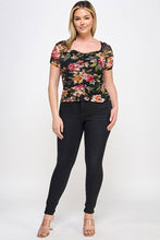 Load image into Gallery viewer, Mesh Floral Print Ruched Top - Plus