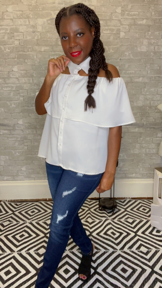 White off the hotsell shoulder button down top