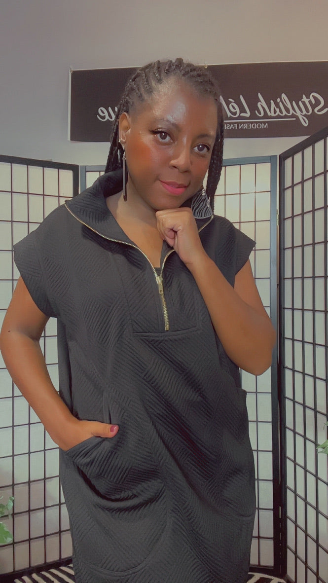 Textured Knit Jacquard Zip Front Tunic Sweatshirt