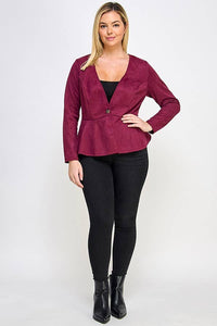 Suede Peplum Blazer - Plus