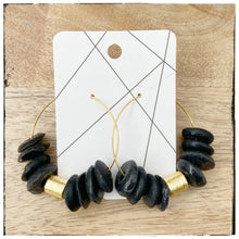 Load image into Gallery viewer, Ashanti Glass Bead Circle Hoop Dangle Earring - Black