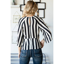 Load image into Gallery viewer, Striped Front Tie Peplum Blouse