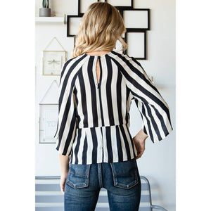 Striped Front Tie Peplum Blouse