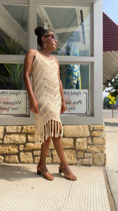 Aurora, V-Neck Crochet Fringe Cover Up Dress