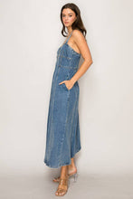 Load image into Gallery viewer, Zip Front Sweet Heart Neck Denim Dress