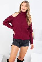 Load image into Gallery viewer, Turtle Neck Cold Shoulder Rib Sweater