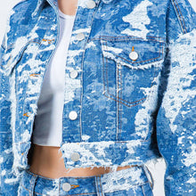 Load image into Gallery viewer, Distressed Jacquard Denim Cropped Jacket